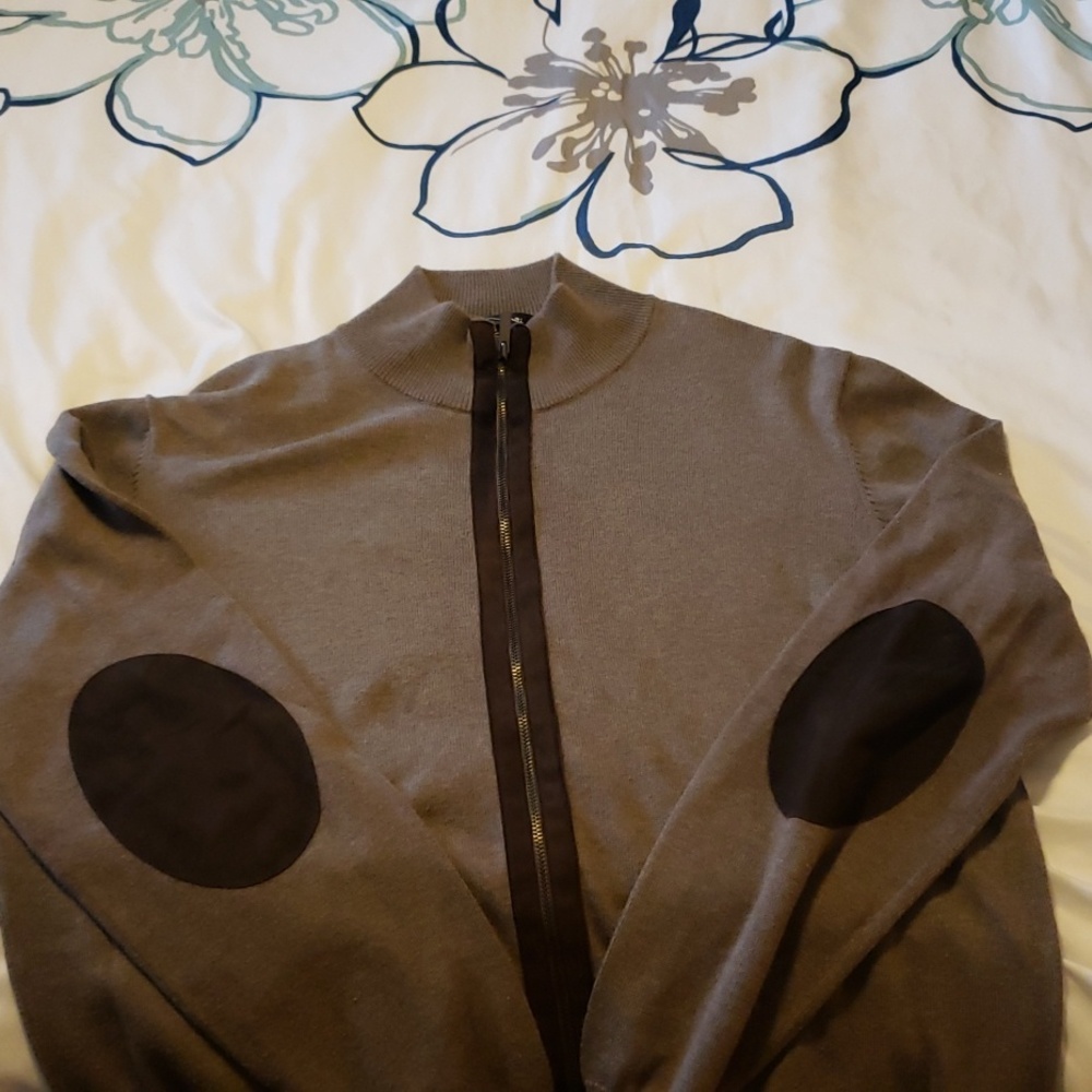 Massimo Dutti Cotton/Cashmere sweater size M 38 Brown Zipper Front elbow pads
